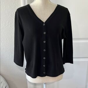 Ralph Lauren Black Cotton Knit Cropped Cardigan Snap Buttons Made in USA SZ L